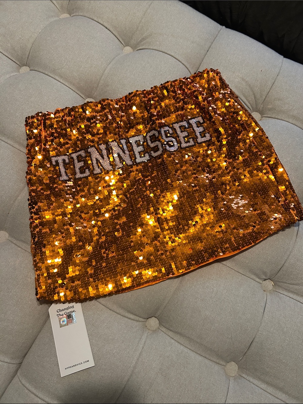 Orange Sequin Mini Skirt with TENNESSEE Lettering